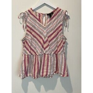 Lane Bryant Women Pink White V-Neck Pullover Linen Blend Sleeveless Top Sz 22/24